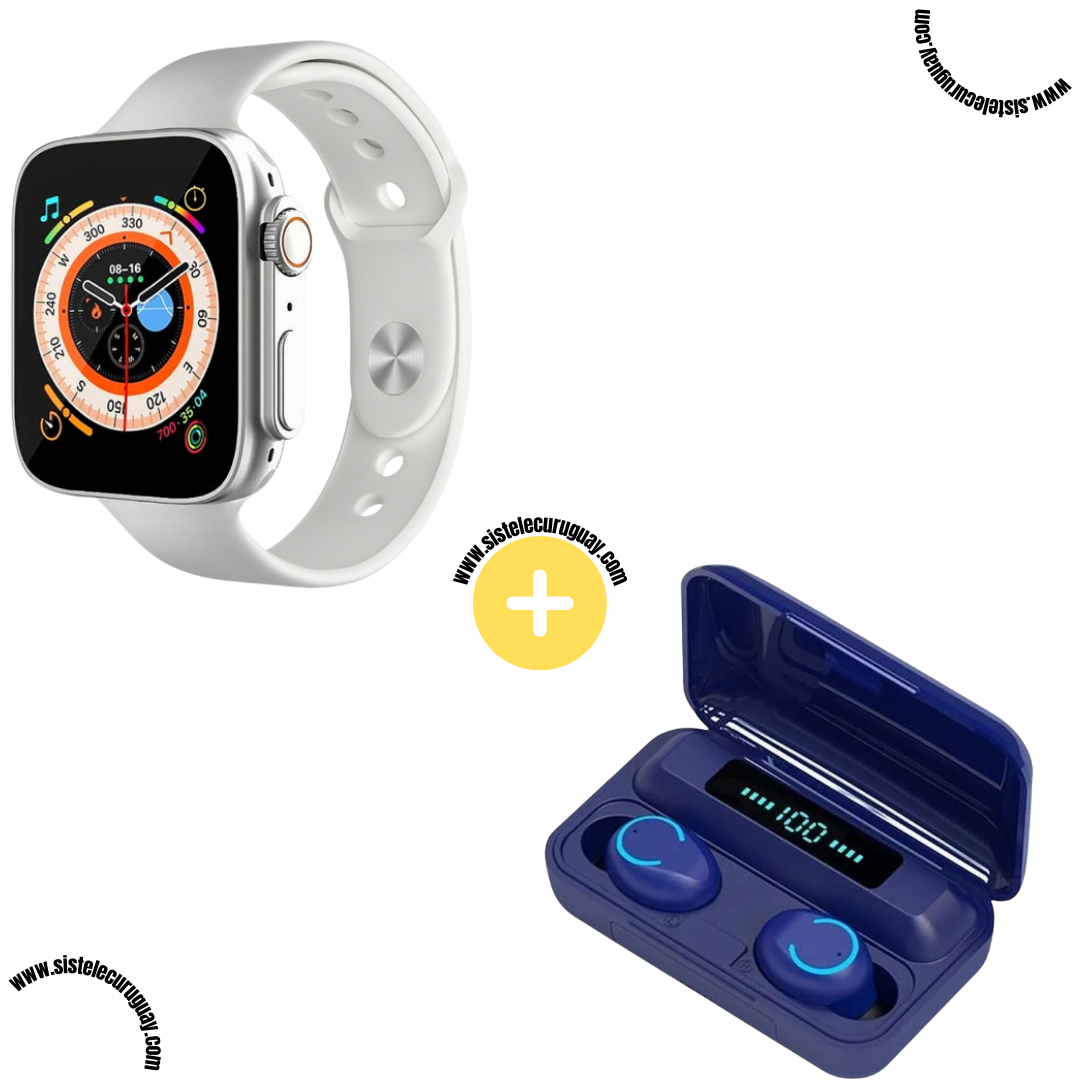 Smart Bracelet D20 Ultra con Monitor Cardíaco y Funciones Deportivas + Auriculares Inalámbricos F9 con Power Bank y Pantalla LED
