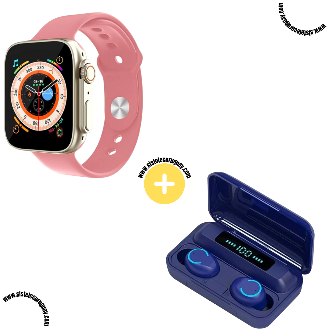 Smart Bracelet D20 Ultra con Monitor Cardíaco y Funciones Deportivas + Auriculares Inalámbricos F9 con Power Bank y Pantalla LED