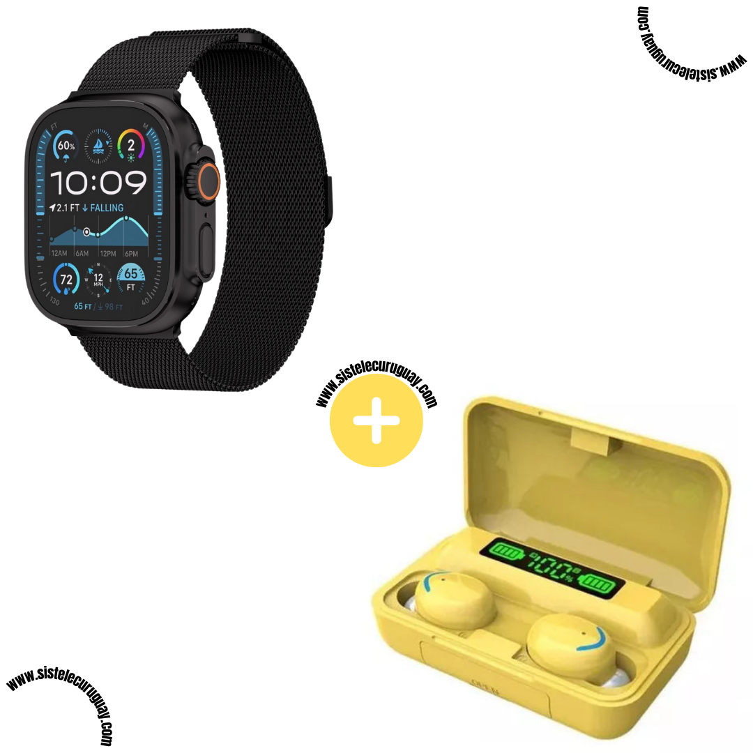 Smartwatch T900 Ultra 2 + Auriculares Inalámbricos F9