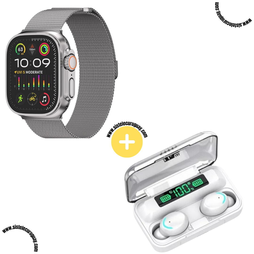 Smartwatch T900 Ultra 2 + Auriculares Inalámbricos F9