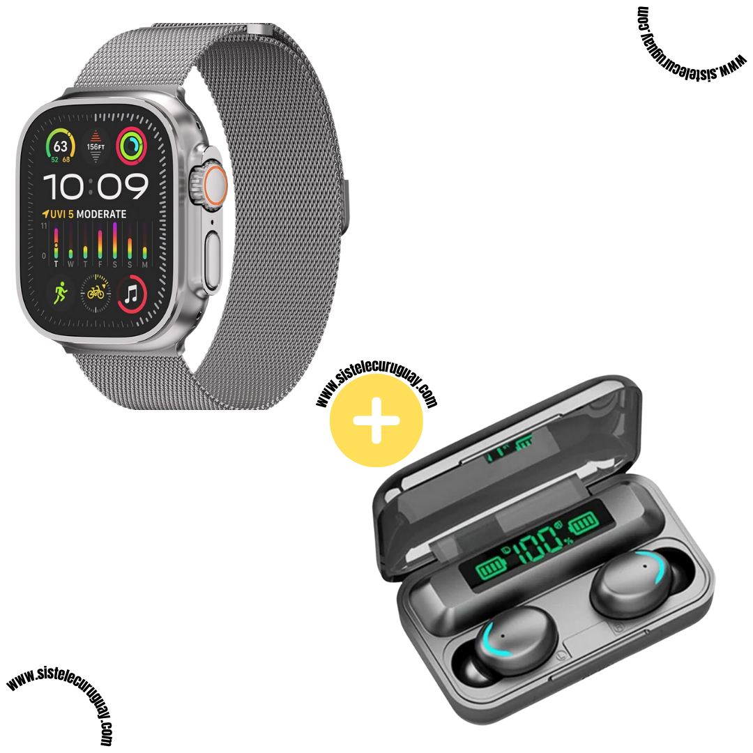 Smartwatch T900 Ultra 2 + Auriculares Inalámbricos F9