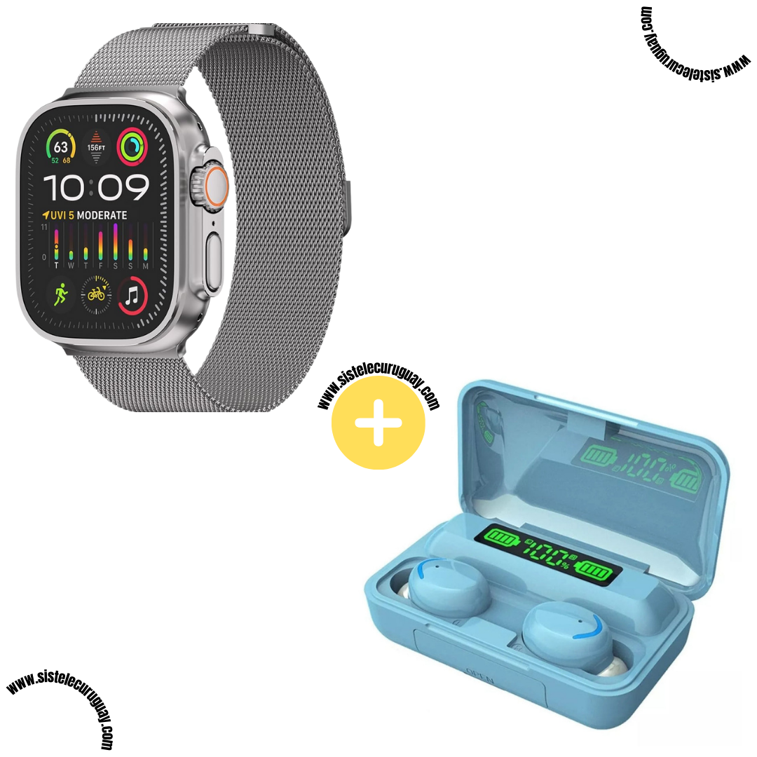 Smartwatch T900 Ultra 2 + Auriculares Inalámbricos F9