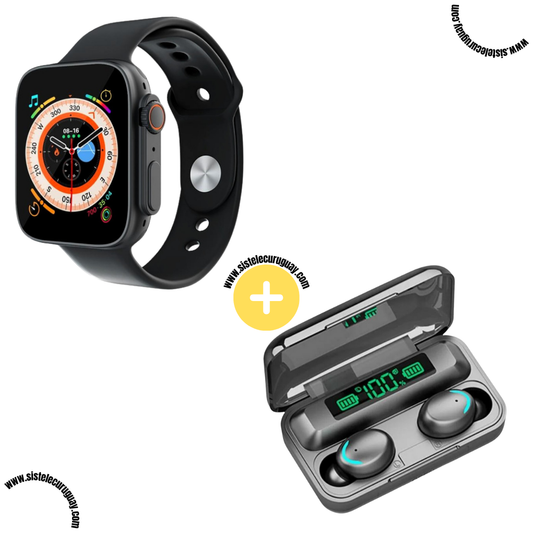 Smart Bracelet D20 Ultra con Monitor Cardíaco y Control Deportivo + Auriculares Inalámbricos E6S con Bluetooth 5.0 y Caja de Carga