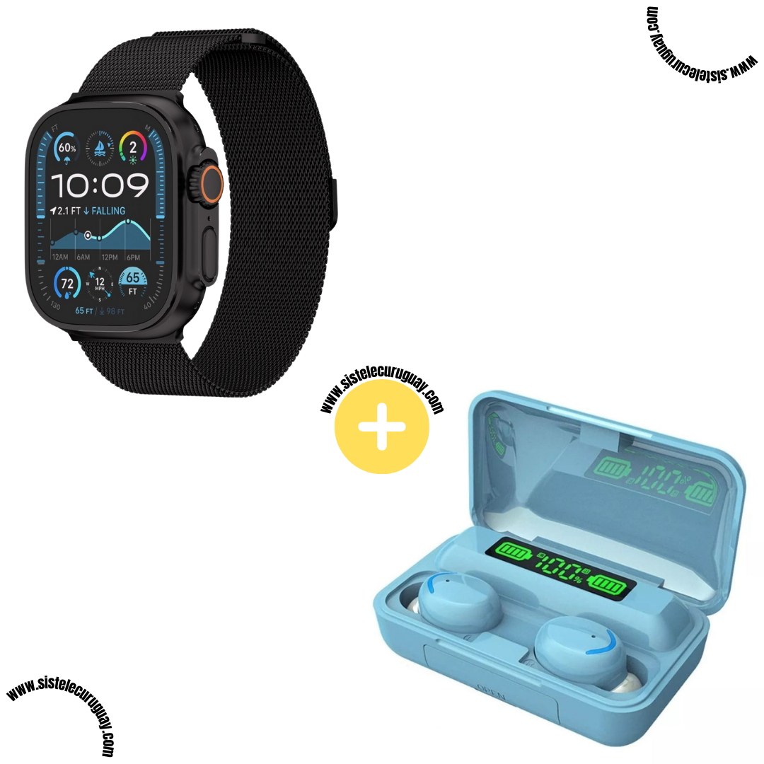 Smartwatch T900 Ultra 2 + Auriculares Inalámbricos F9