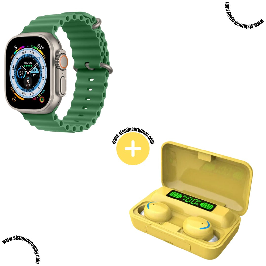 Smartwatch T900 Ultra 2 + Auriculares Inalámbricos F9