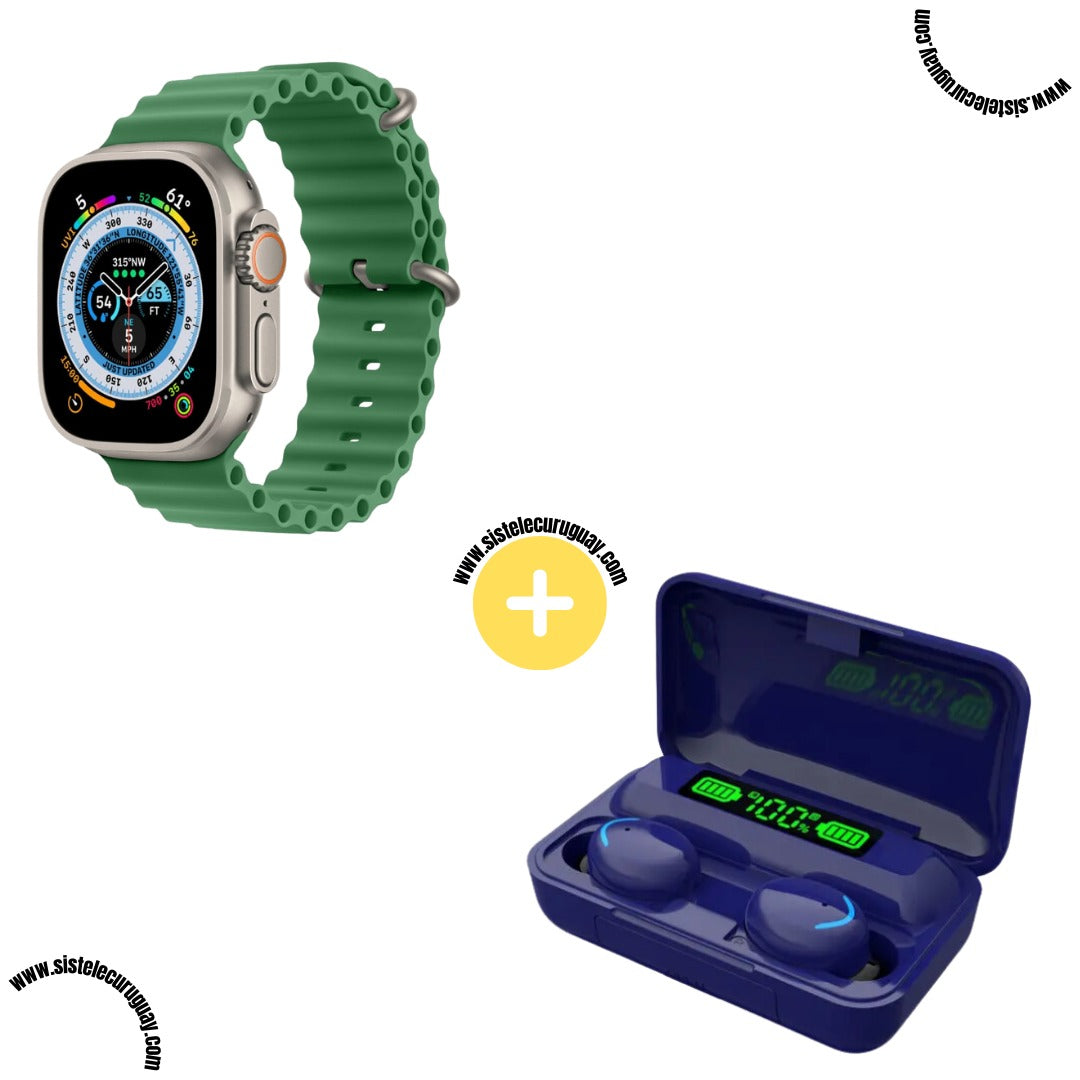 Smartwatch T900 Ultra 2 + Auriculares Inalámbricos F9