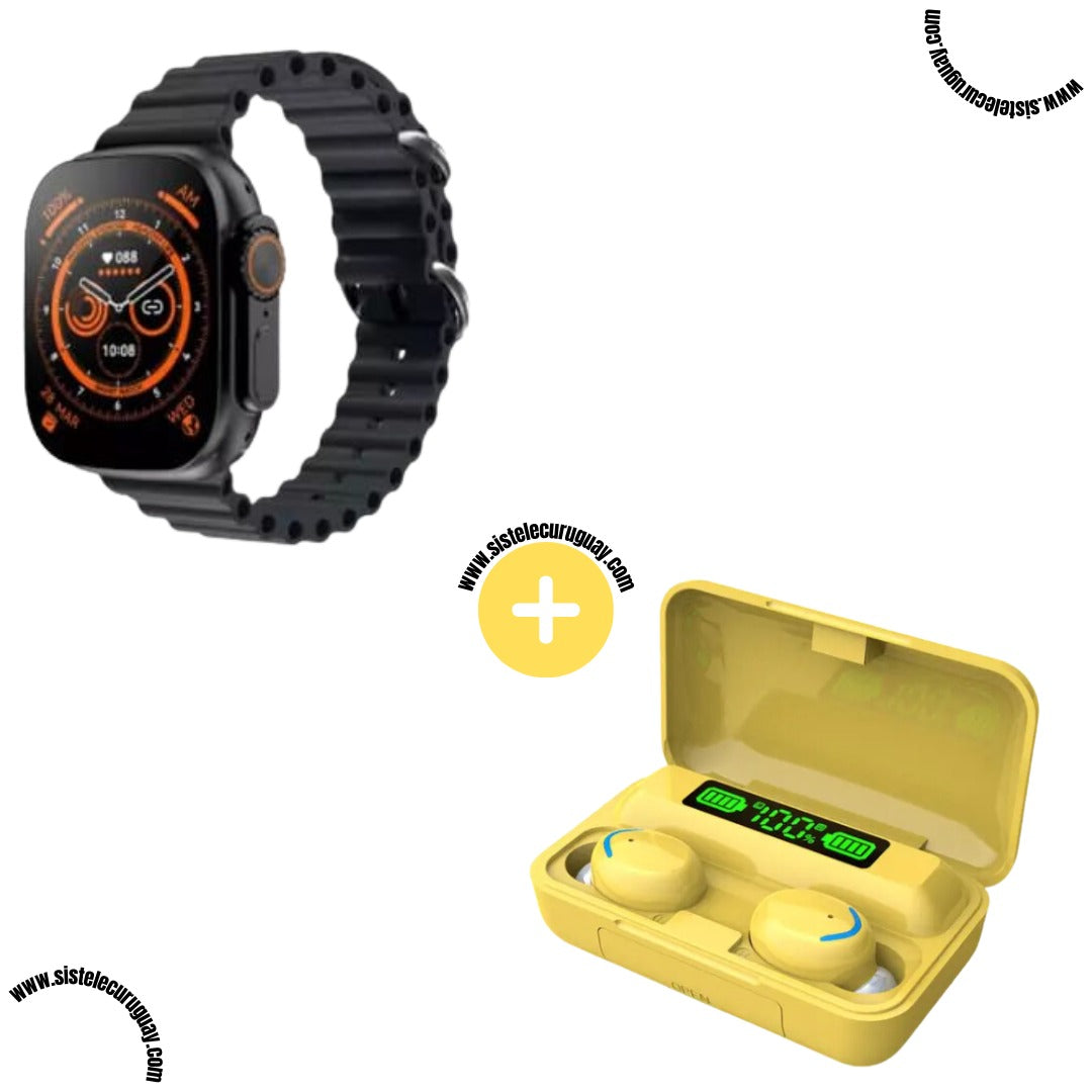 Smartwatch T900 Ultra 2 + Auriculares Inalámbricos F9