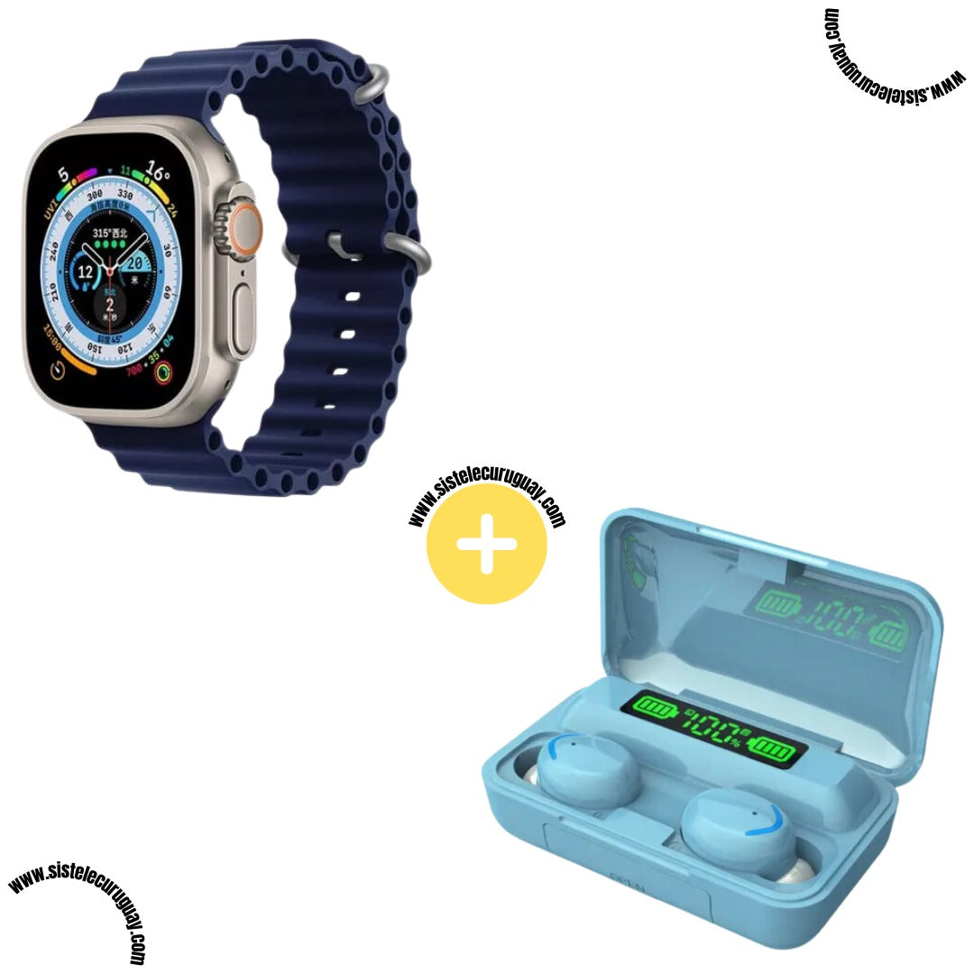 Smartwatch T900 Ultra 2 + Auriculares Inalámbricos F9