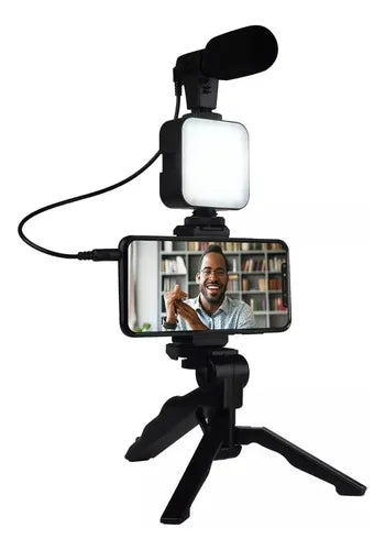 Kit de Grabación Profesional para Celular – Con Micrófono, Luz LED y Soporte