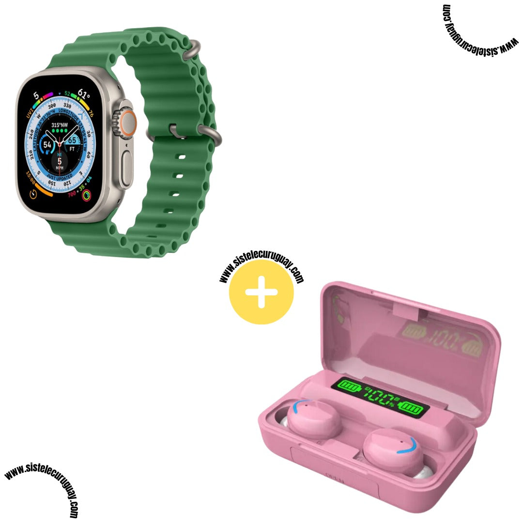 Smartwatch T900 Ultra 2 + Auriculares Inalámbricos F9