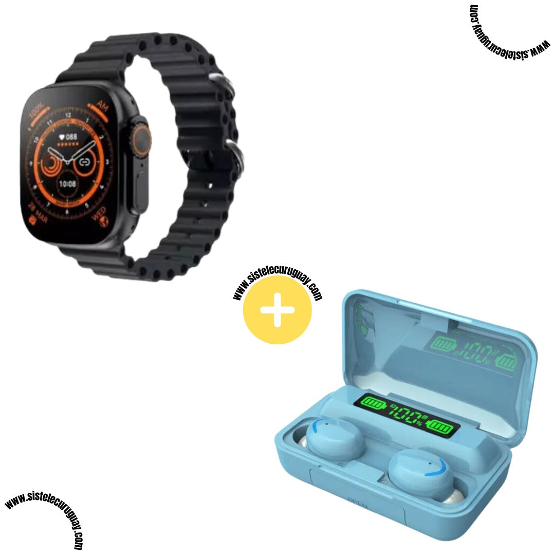 Smartwatch T900 Ultra 2 + Auriculares Inalámbricos F9