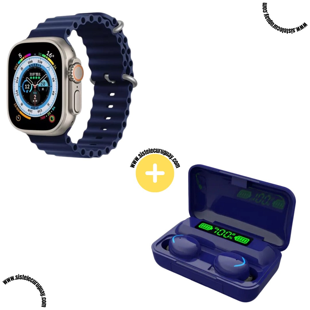 Smartwatch T900 Ultra 2 + Auriculares Inalámbricos F9
