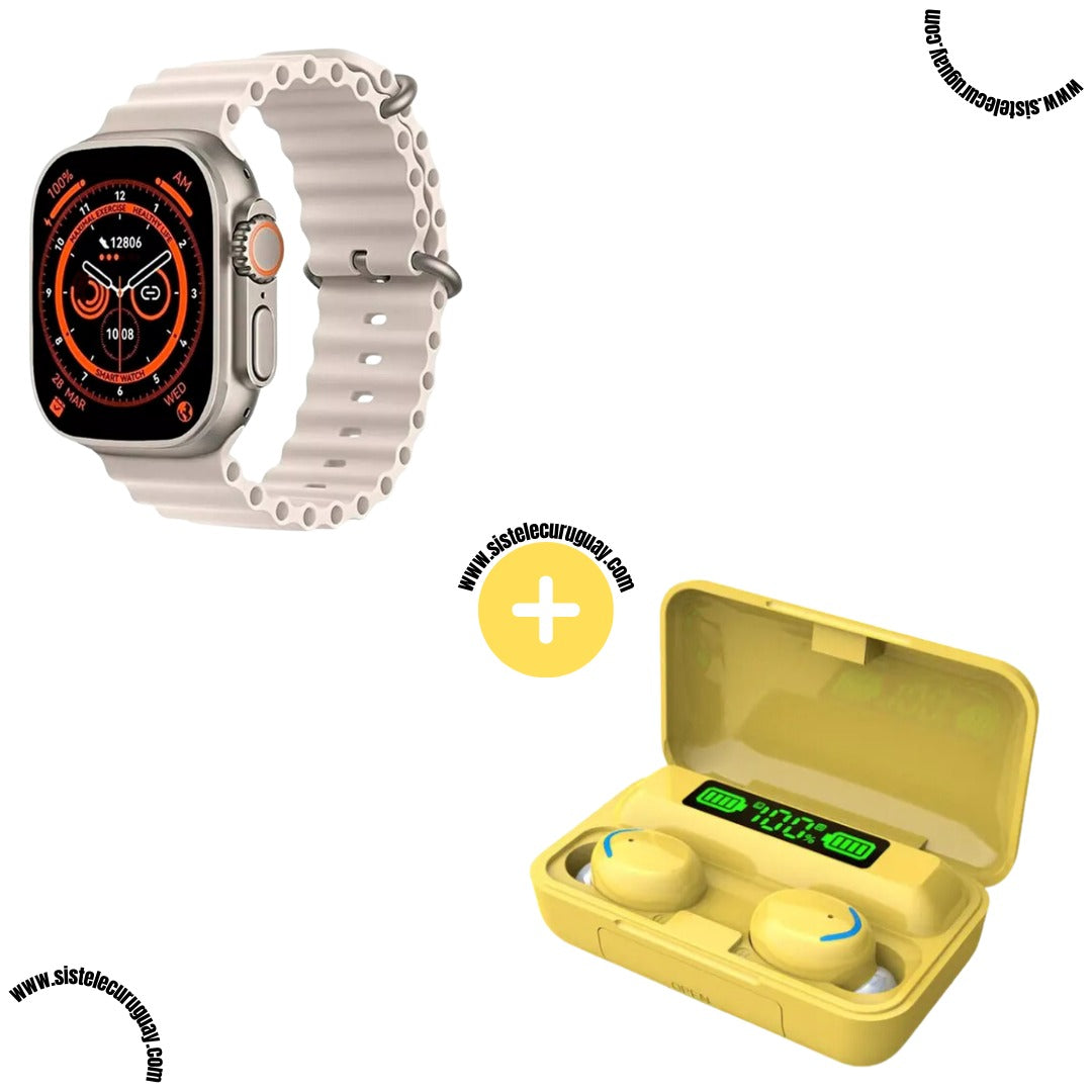 Smartwatch T900 Ultra 2 + Auriculares Inalámbricos F9
