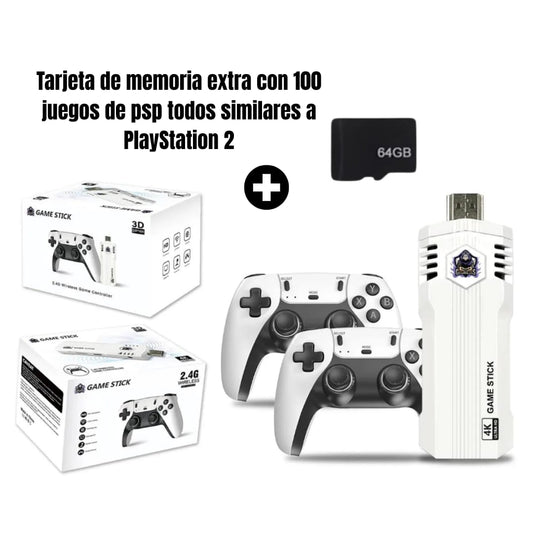 Game Stick X2 PLUS MAX - Consola inalámbrica +55.000 juegos + microSD con 100 juegos de PSP similares a Playstation 2. (Disponible 5 días hábiles después de su compra)