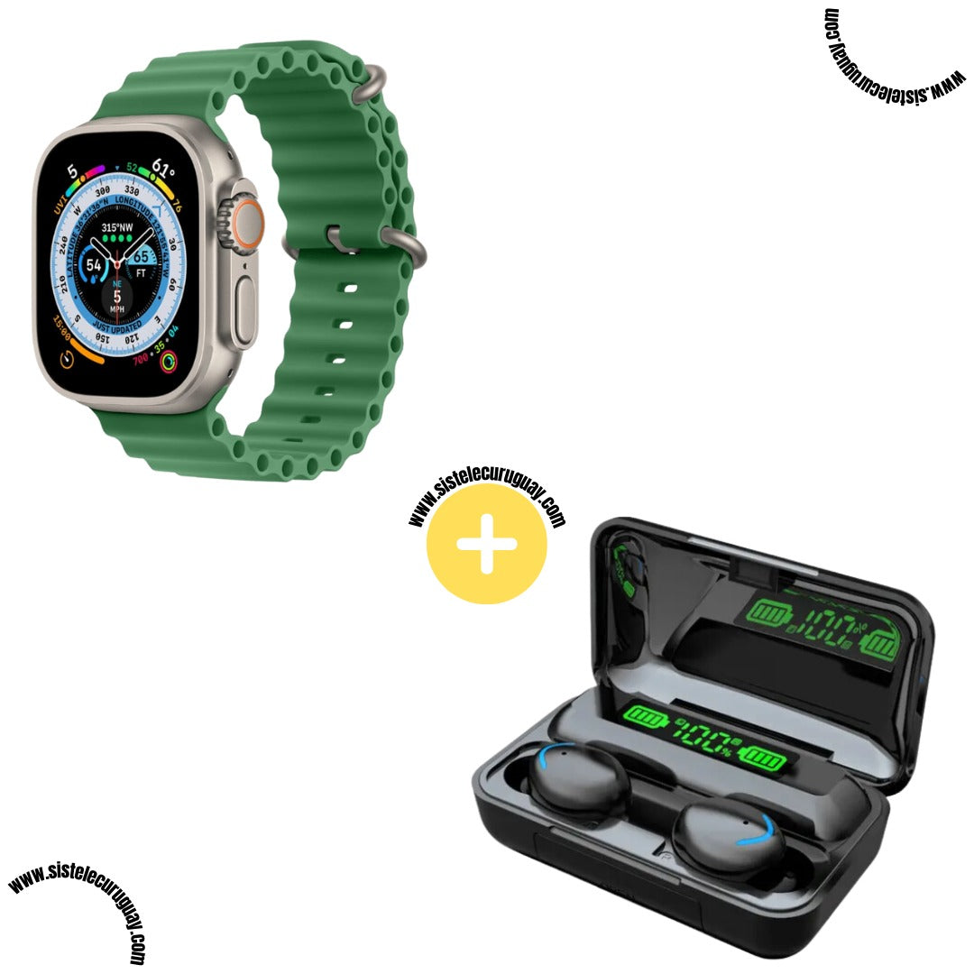 Smartwatch T900 Ultra 2 + Auriculares Inalámbricos F9